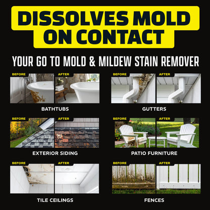 Heavy-Duty Industrial Stain Dissolver Spray, Instantly Remove Mold, Mildew & Tough Grime, Works Indoor & Outdoor for Brick, Driveway, Siding, Bathtubs, Fences, Ceilings, Sidewalks